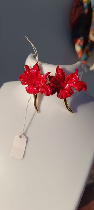 Pendientes Flor Roja y Dorada