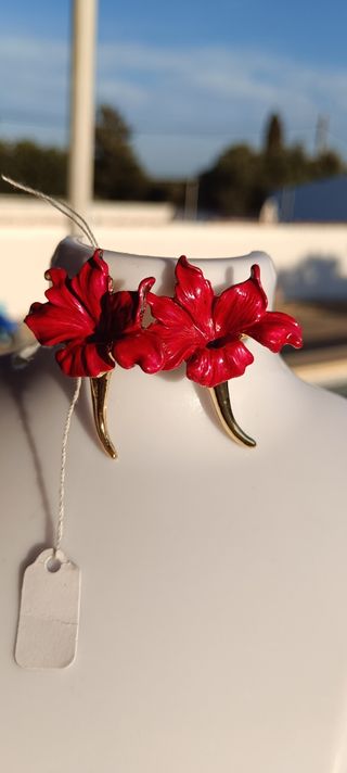 Pendientes Flor Roja y Dorada