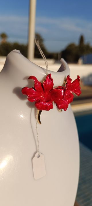 Pendientes Flor Roja y Dorada