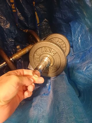 Dos mancuernas y cuatro discos de 2kg cada uno