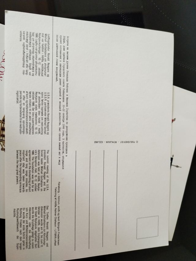 Postal Cumbre URSS EEUU Islandia 1986