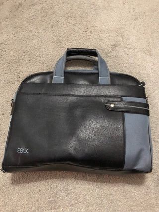 Maletín portátil cuero negro y azul