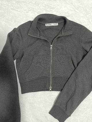 Bershka Sudadera Corta Gris Talla S