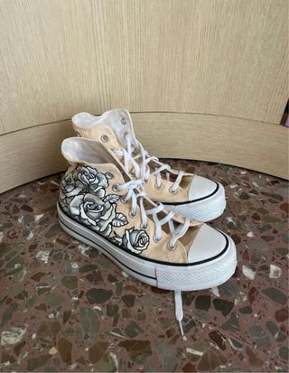 Converse Naranja pastel con Flores