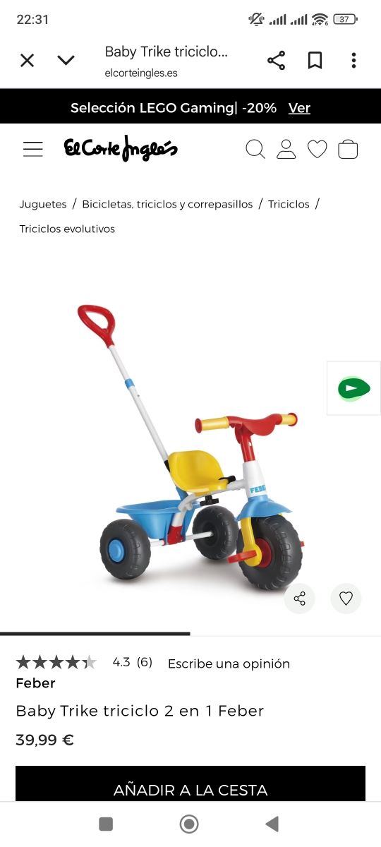 Triciclo Feber Baby Trike 2 en 1