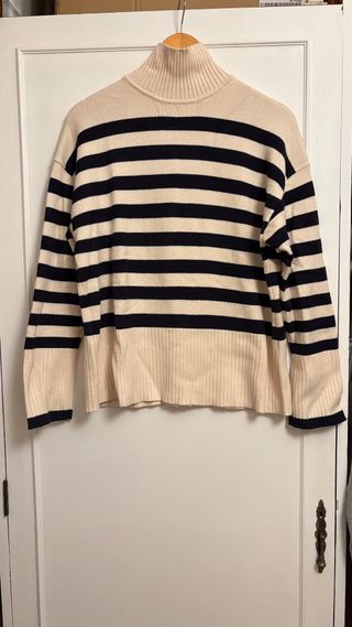 Jersey Zara rayas beige y marino cuello alto