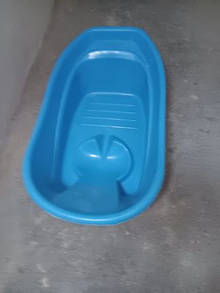 Bañera bebé azul con asiento antideslizante