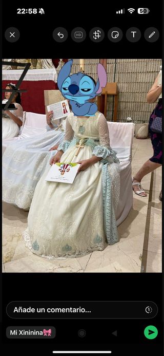 Traje de comunión niña blanco roto verde