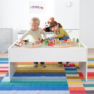 Mesa juegos con almacenaje, blanco/gris