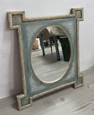 Espejo Antiguo Azul y Dorado