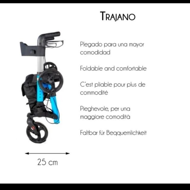 Andador Trajano Azul con Asiento y Bolsa
