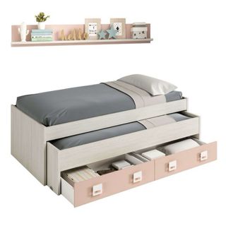 Cama nido con 2 cajones rosa y blanco