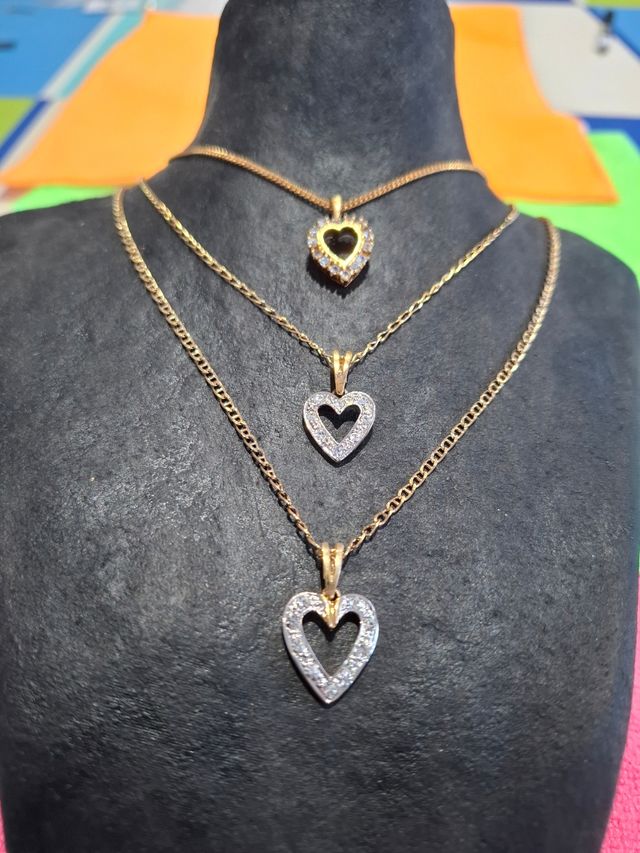3Colgantes Corazón Plata Baño Oro 18kl 3 Tamaños