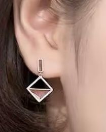 Pendientes Plata Ley Geométricos marrón rosado.