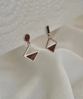 Pendientes Plata Ley Geométricos marrón rosado.