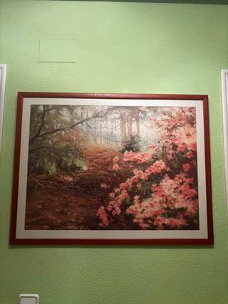 Cuadro decorativo de bosque con flores