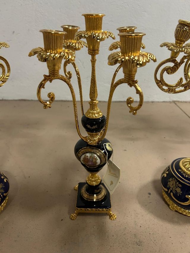 Candelabros de Lujo con baño de oro y porcelana