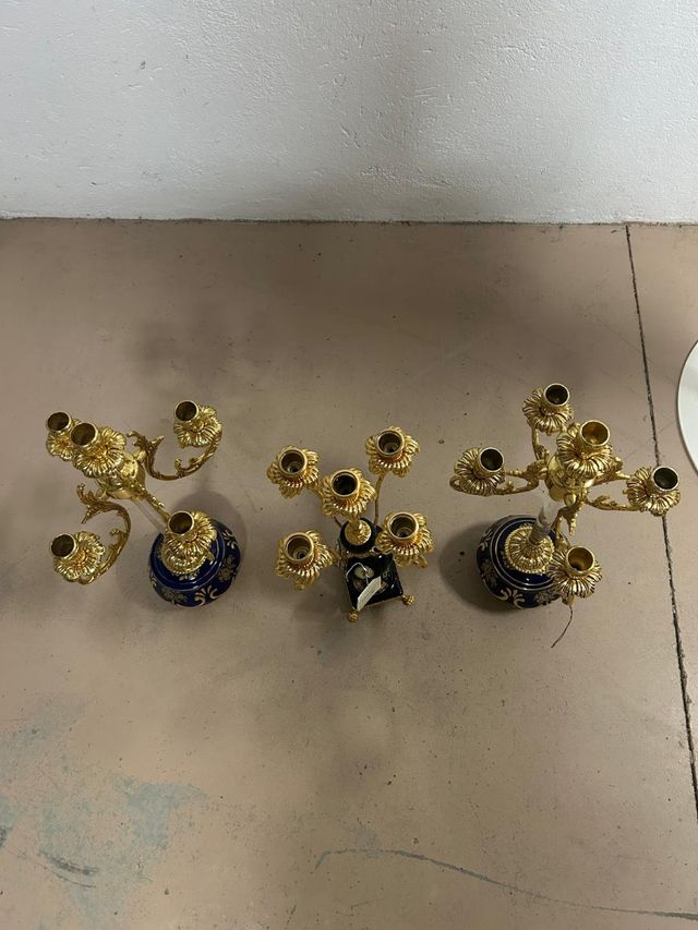 Candelabros de Lujo con baño de oro y porcelana