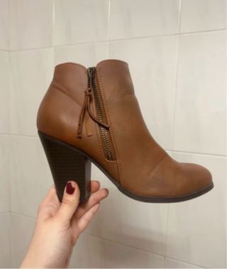 Botines Botas Tacón Marrón Estilo Camperas