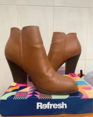 Botines Botas Tacón Marrón Estilo Camperas