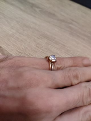 Anillo Pandora Corazón Doble Banda Oro y Plata