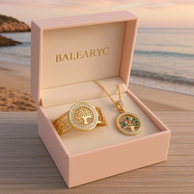 Anillo Árbol de la Vida Dorado más colgante