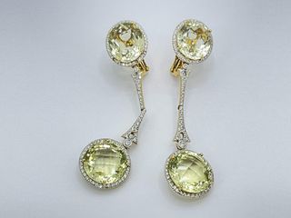 pendientes oro 18k con piedra con diamante,olivina