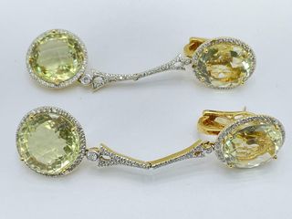 pendientes oro 18k con piedra con diamante,olivina