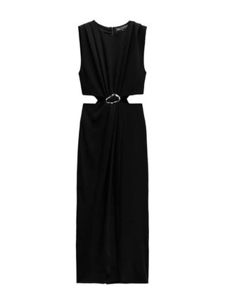 Vestido Negro Zara con Aberturas y Hebilla