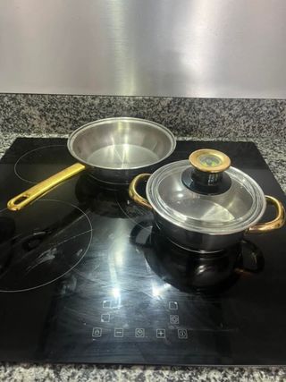Olla y cazo con asas doradas