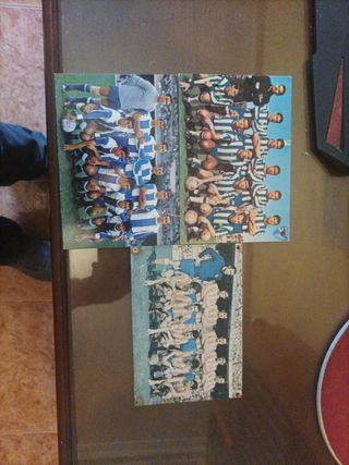 3Postales fútbol años 60 Málaga, At. Madrid, Depor