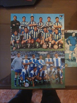 3Postales fútbol años 60 Málaga, At. Madrid, Depor