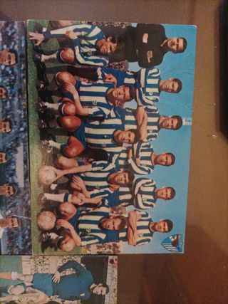 3Postales fútbol años 60 Málaga, At. Madrid, Depor