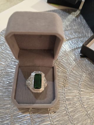 Anillo Plata Ley Esmeralda Talla Rectangular