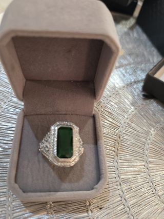 Anillo Plata Ley Esmeralda Talla Rectangular