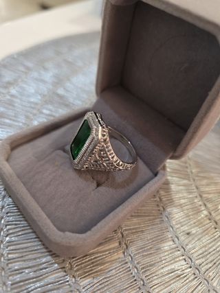Anillo Plata Ley Esmeralda Talla Rectangular