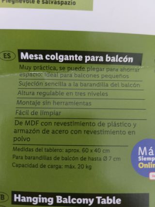 Mesa balcón colgante gris metal estado nuevo