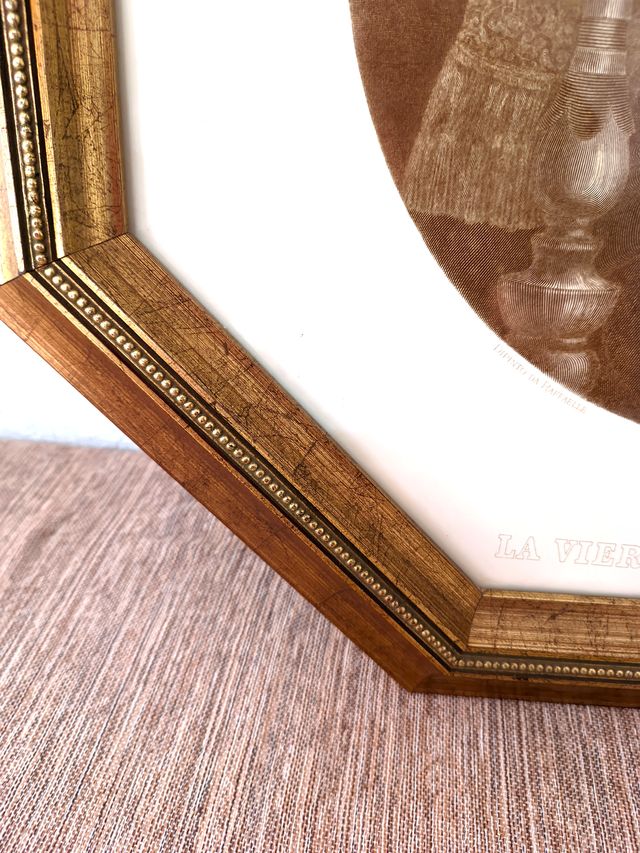 Cuadro Marco Octogonal Virgen Lámina Vintage