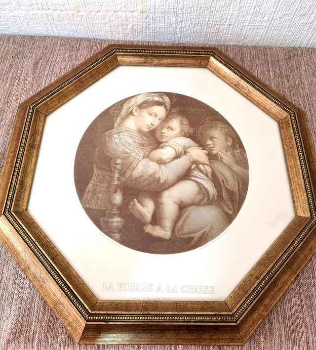 Cuadro Marco Octogonal Virgen Lámina Vintage