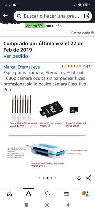 Bolígrafo espía HD 1080p