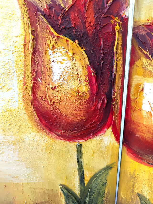 Cuadro Tríptico Tulipanes Rojos y Amarillos