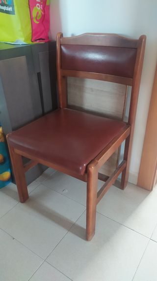 6 Sillas Antiguas Madera y Piel