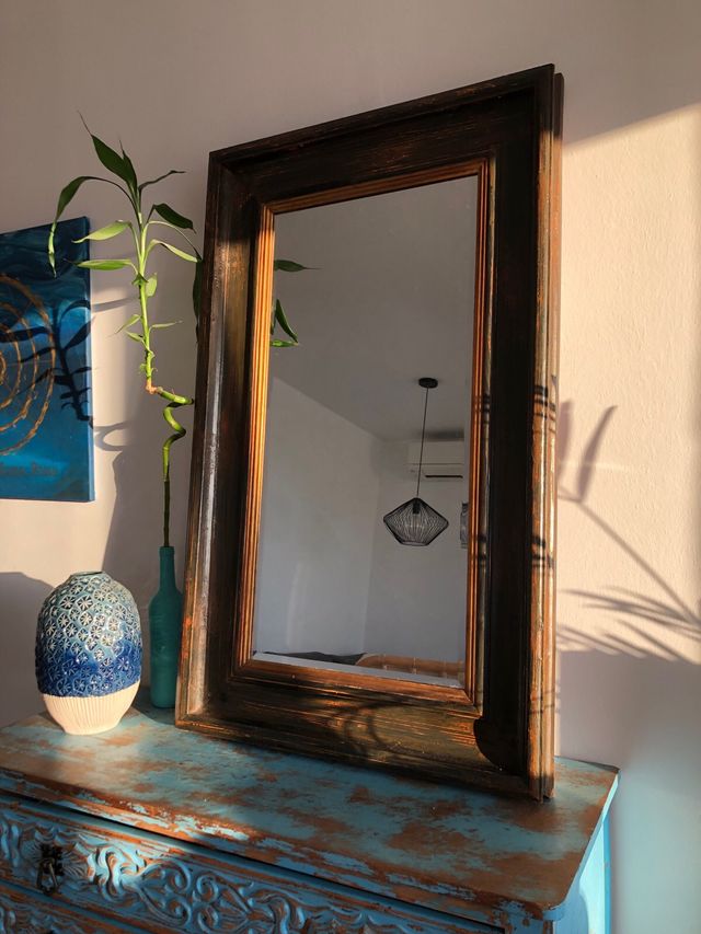 Espejo Grande Madera Oscura Vintage