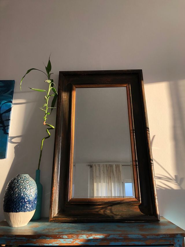 Espejo Grande Madera Oscura Vintage