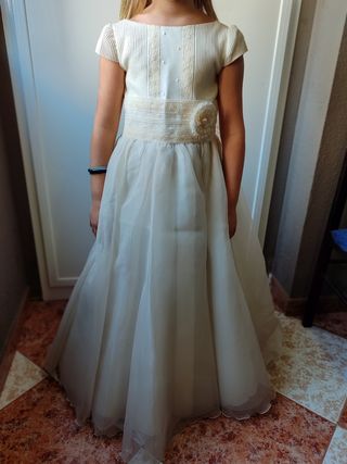 Vestido de Comunión Niña Beige/Blanco