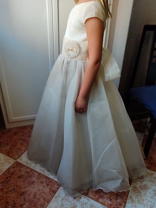 Vestido de Comunión Niña Beige/Blanco