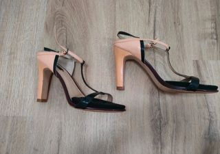 Sandalias Zara Tacón Negro y Rosa