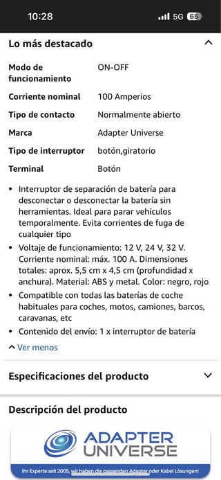 Desconectador Batería Coche 12V/24V ON/OFF
