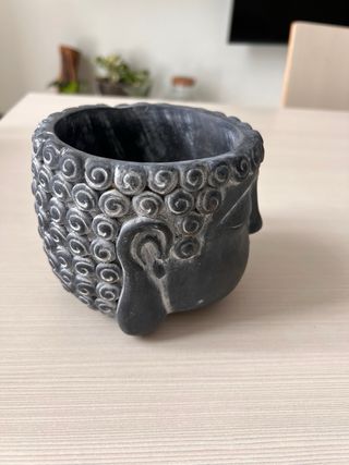Portavaso Buddha Pietra Nero Grigio