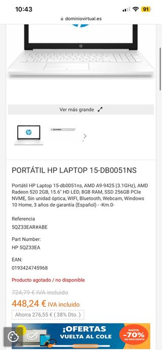 Portátil HP 15-DB0051NS Blanco